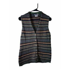 Vintage Harold’s  Sweater Vest Men’s L Multicolor Stripe Button Front Fair Isle